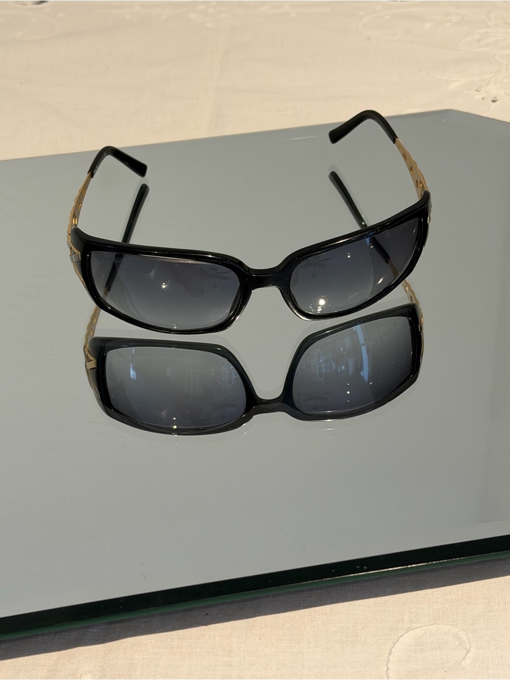 Salvatore Ferragamo Black Gradient Rectangle Sunglasses